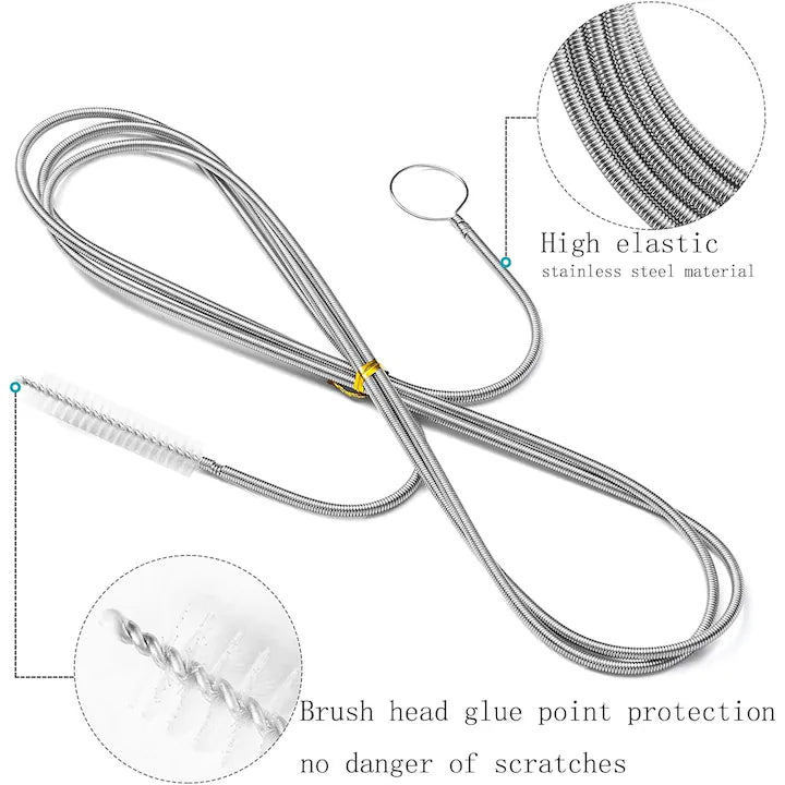 Peria Magică™ de curatare, otel inoxidabil, 152cm, perii din nailon, pentru drenaj frigider si masina