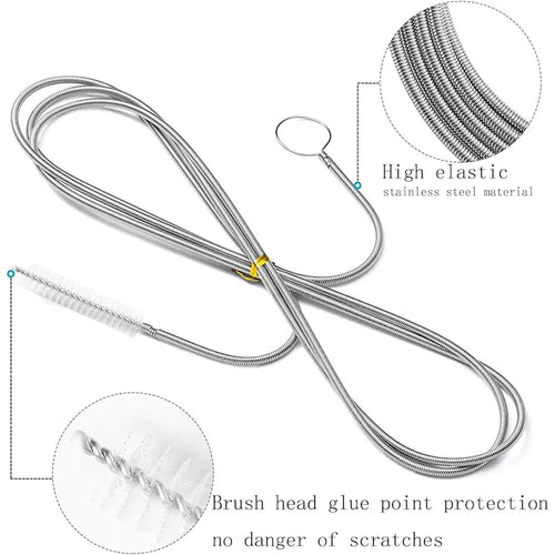 Peria Magică™ de curatare, otel inoxidabil, 152cm, perii din nailon, pentru drenaj frigider si masina