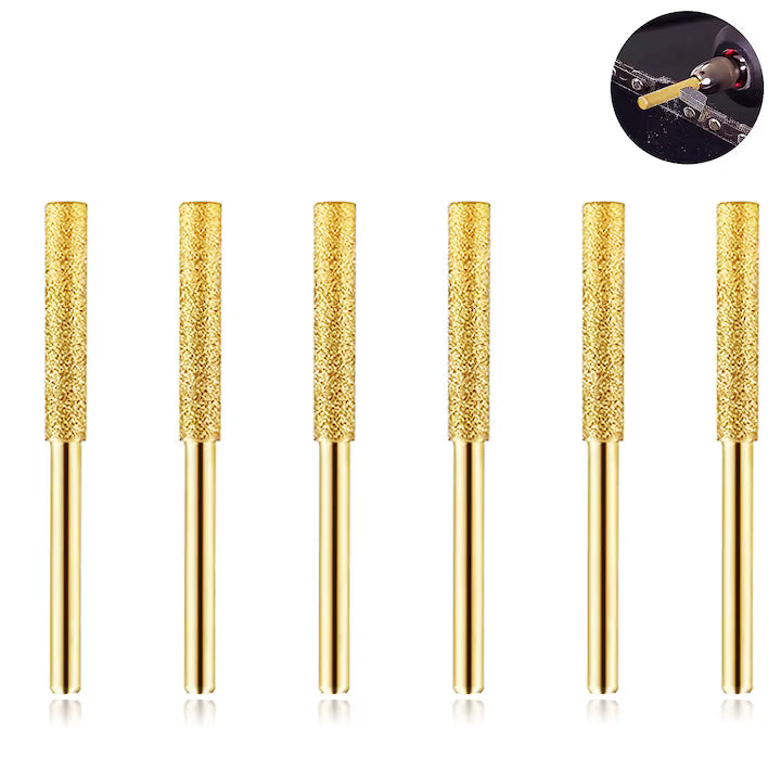 Set 6 pile diamantate pentru ascuțit lanț ferăstrău 5/32” (4mm), compatibile Dremel, accesorii polizor 1/8”