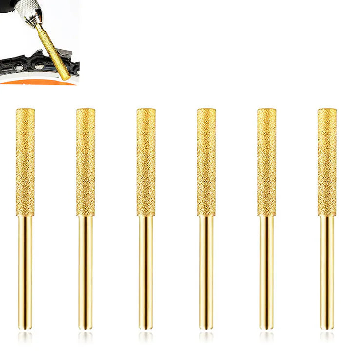 Set 6 pile diamantate pentru ascuțit lanț ferăstrău 5/32” (4mm), compatibile Dremel, accesorii polizor 1/8”