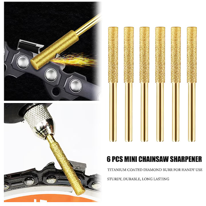 Set 6 pile diamantate pentru ascuțit lanț ferăstrău 5/32” (4mm), compatibile Dremel, accesorii polizor 1/8”
