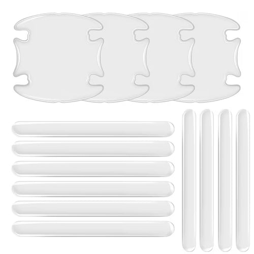 Set autocolante protectie anti-zgarieturi pentru manerele usilor, transparent, 9x9cm/15x1.4cm
