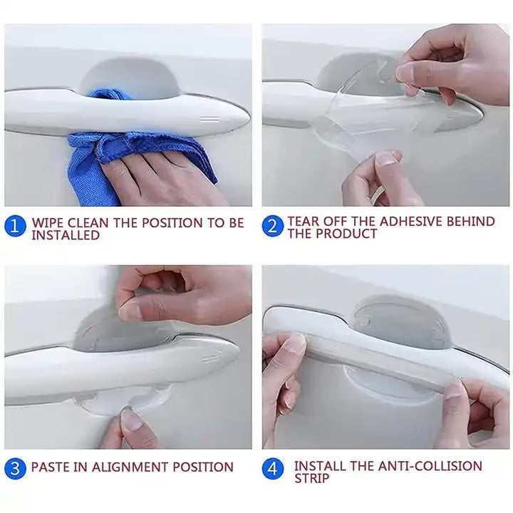 Set autocolante protectie anti-zgarieturi pentru manerele usilor, transparent, 9x9cm/15x1.4cm